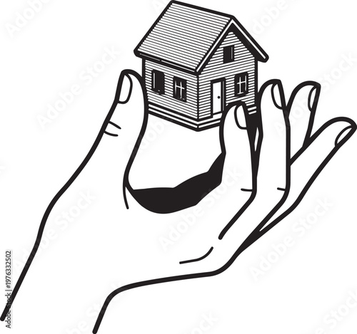 Hand delicately holds miniature 3d printed house