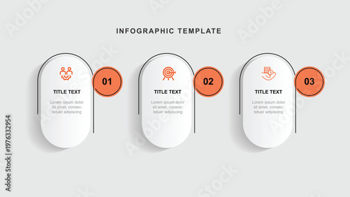 Infographic template vector element with paper style and 3 step process. 3 process columns horizontal with text, number and icons suitable for presentation, workflow layout and business information