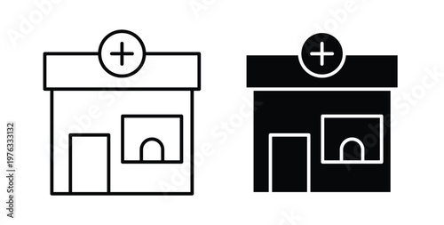 Pharmacy icon vector illustration logo design in clipart and strokes