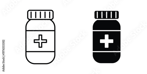 Pill bottle icon vector illustration logo design in clipart and strokes