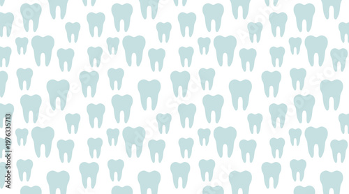 Charming seamless pattern with blue tooth silhouettes. Minimalist dental background for first tooth celebration and kids hygiene.