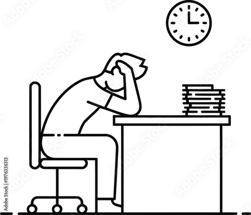 overworked businessman, stressed employee, office worker, frustrated man, desk with papers