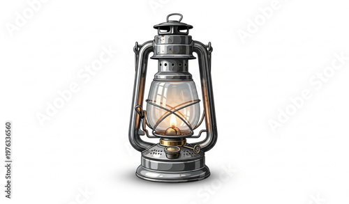 Vintage Kerosene Lantern with Warm Glow Realistic Vector Illustration