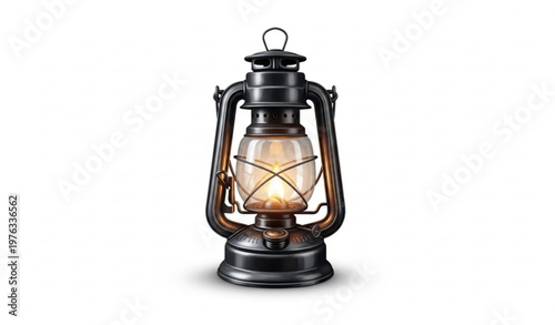 Vintage Kerosene Lantern with Warm Glow Realistic Vector Illustration