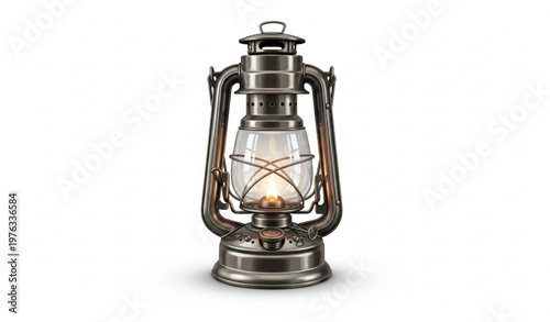 Vintage Kerosene Lantern with Warm Glow Realistic Vector Illustration