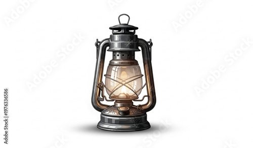 Vintage Kerosene Lantern with Warm Glow Realistic Vector Illustration