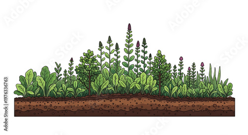 A vibrant watercolor illustration of lush green plants in a rectangular planter box