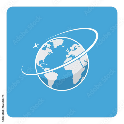 Earth Globe with Airplane Orbiting.