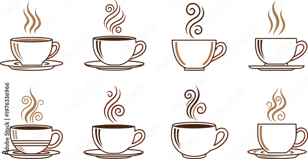Obraz premium Coffee Cup Line Icon Collection Vector Set Featuring Minimal Steam Cups and Hot Beverage Symbols for Cafe Branding and Drink Design Projects