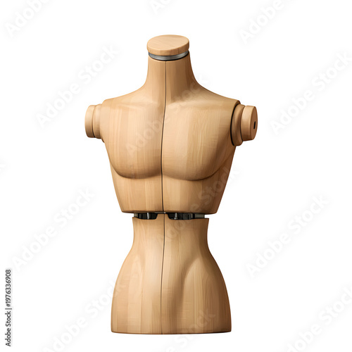 Male wooden mannequin torso mockup isolated on white background