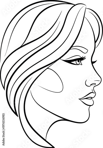 Elegant woman profile illustration featuring smooth flowing hair lines drawn in a minimalist style perfect for beauty branding logos or professional salon marketing collateral projects now