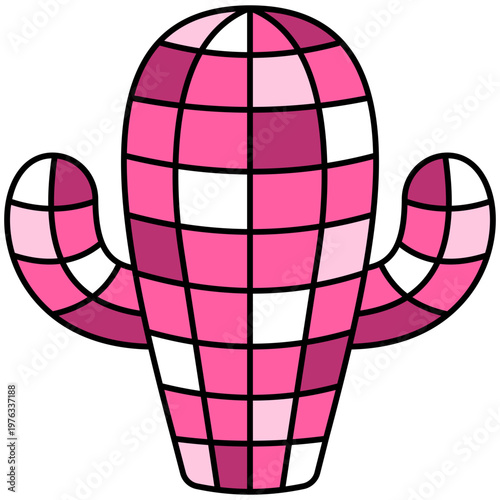 Pink Disco Ball Cactus Illustration in Retro Western Groovy Style
