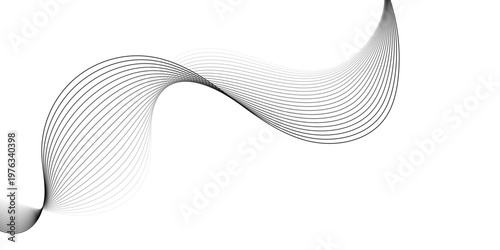 Abstract flowing wave of thin colorful lines on white background.