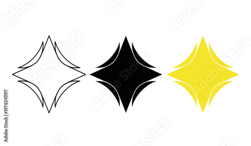 Three diamond shapes outline solid black and golden yellow illustration