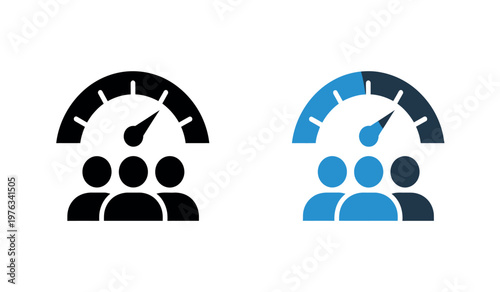 Performance indicator with people icons black and blue versions for business metrics