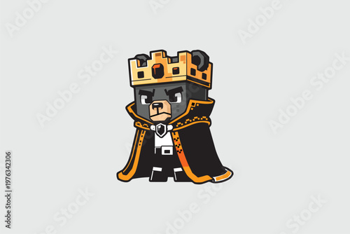 Playful king bear cartoon character pixel block style vector logo template
