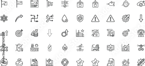 Professional healthcare pharmacy and business progress analytics line icons