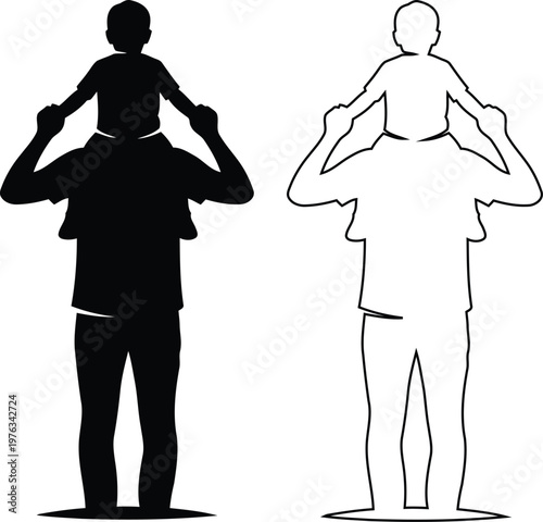 Adult Carrying Child Piggyback Two Different Illustration Styles