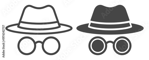 Spy detection disguise hat glasses icon on transparent background