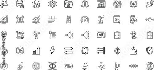 Data security and healthcare monitoring thin line icon collection