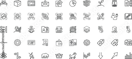 Business and gaming economy line icons for modern digital platforms
