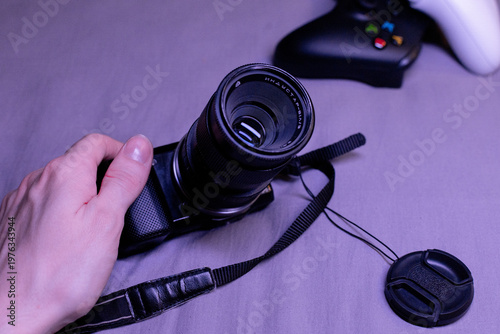 Camera lens of a camera bokeh background