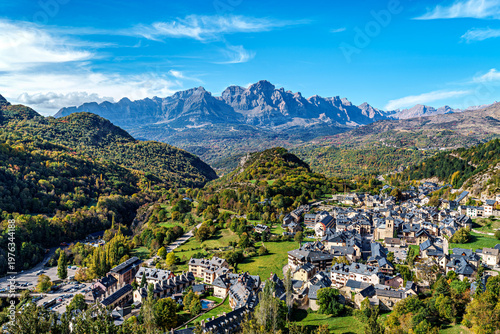 Driving through the beautiful Panticosa, Aragon, Spain. South part of Pyrenees mountains.