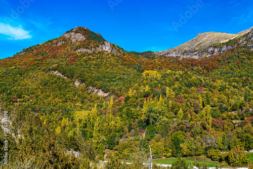 Driving through the beautiful Panticosa, Aragon, Spain. South part of Pyrenees mountains.