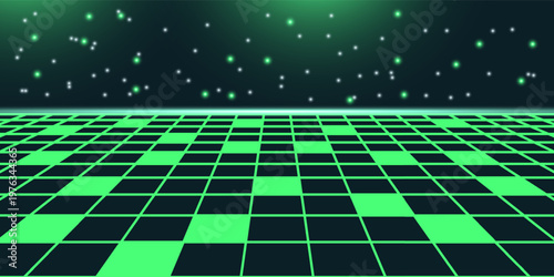 Retro Sci-Fi Background Futuristic Grid landscape of the 80s. Digital Cyber Surface. Suitable for design in the style of the 1980s. 3D illustration