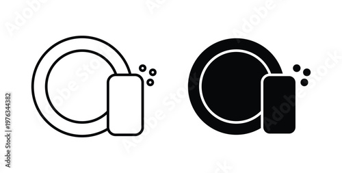 Washing dishes icon vector illustration logo design in clipart and strokes