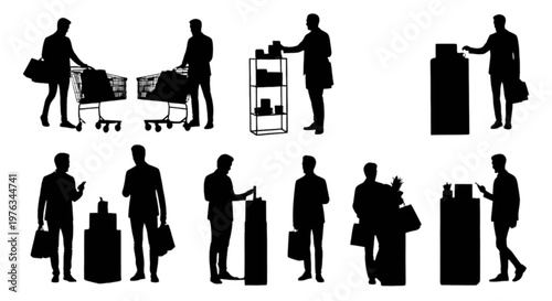 Collection of travelers with luggage preparing for departure at airport terminal isolated on transparent background, Vector