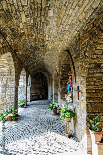 Interior of the Romanesque Holy Mary Church, Iglesia de Santa Maria in Ainsa, Spain. Pyrenean village in Huesca