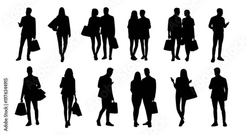 Silhouettes of diverse individuals walking in various directions isolated on transparent background, Vector