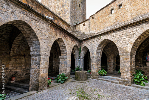Romanesque Holy Mary Church, Iglesia de Santa Maria in Ainsa, Spain. Pyrenean village in the province of Huesca