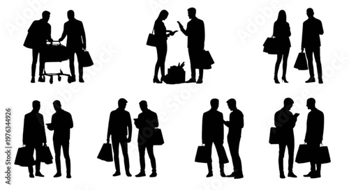Group of diverse silhouettes engaging in conversation and walking together isolated on transparent background, Vector