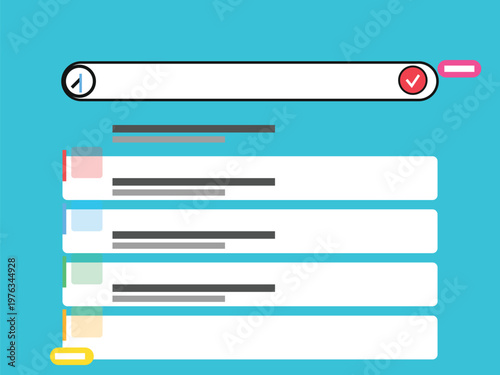 Digital Interface: An interactive screen displays a sleek search bar, accompanied by a checklist and a series of labeled information entries, designed for intuitive data display.