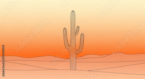 Solitary tall saguaro cactus with ribbed arms.