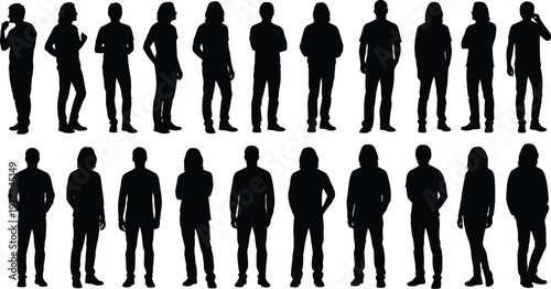 Human figures silhouette representing athletes or sports participants in standing poses. 