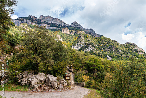 Walking through the Anisclo Canyon in Spain. One of the most spectacular landscapes in Aragon, Pyrenees in Spain