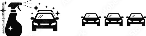 Car Cleaning and Washing Icon Set with Spray Bottle Shiny Vehicle and Fleet Cars for Auto Care Service Maintenance and Detailing Design