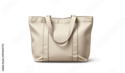 Beige Tote Bag with Handles Blank Canvas Realistic Vector Illustration