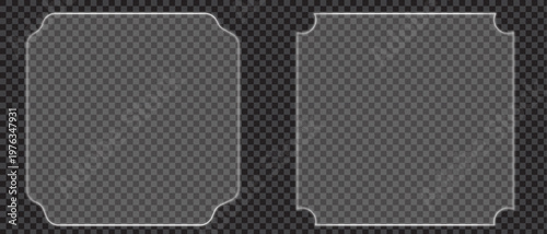 Premium vector glass elements with glossy finish isolated on checkered background.