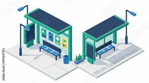 Modern Isometric Bus Stop Illustration