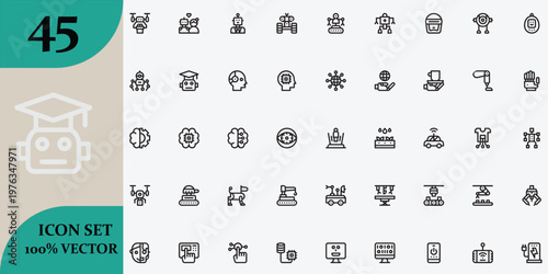 A collection of 45 unique hand drawn line art icons representing various ancient symbols and mystical elements