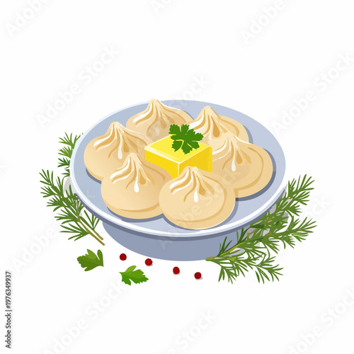 Pelmeni mit Butter und Kräutern