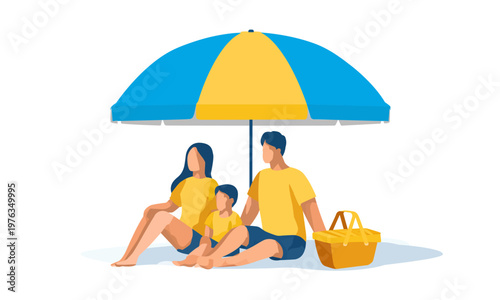  Minimalist family relaxing under a beach umbrella