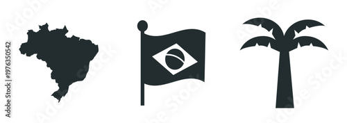 Brazil flag and map silhouette linear and black illustration. brazil line icon in white and black. brazil flat vector icon for web, mobile apps and ui,  vector illustration.