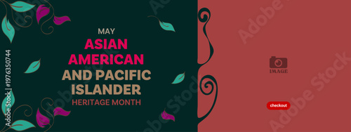 Asian American and Pacific Islander Heritage Month. Horizontal Banner design with floral illustration