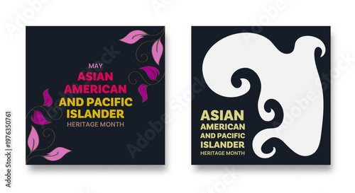 Asian American and Pacific Islander Heritage Month. Social Media design with floral illustration of twirl stalks and blooming flowers