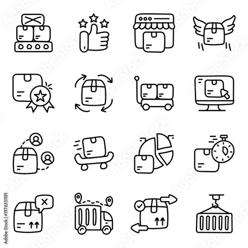Set of Freight Delivery Linear Icons